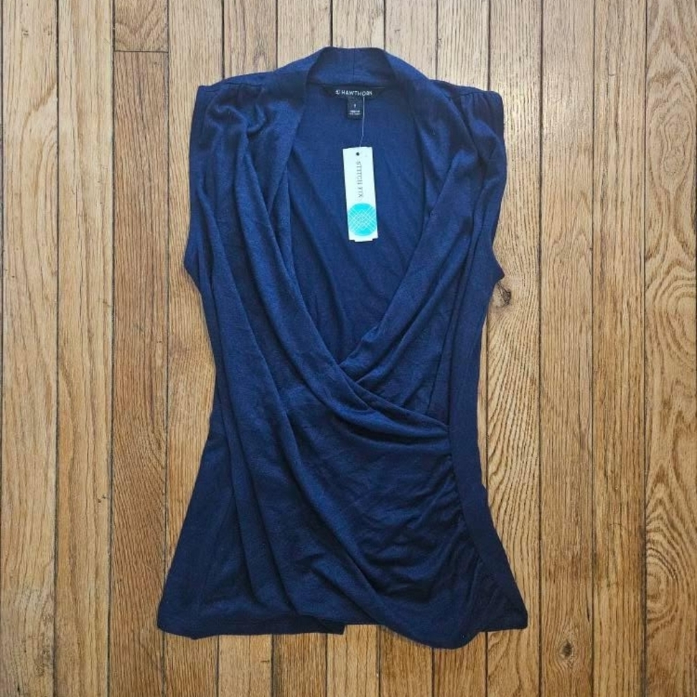41 Hawthorn Navy Blue Knit Cross Over Top